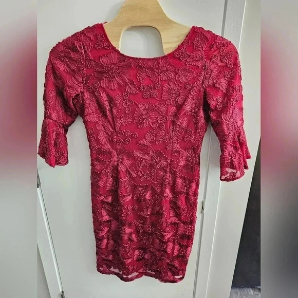 Alex‎ Evenings Embroidered Red Quarter Sleeve Dress Size 14 - Picture 1 of 6